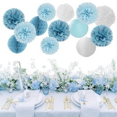 Dusty-Blue White Party-Decorations -Flowers Lanterns – 15pcs Baby Bridal Show…
