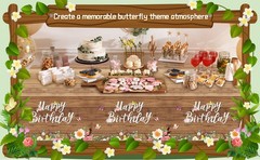 3 Pcs Floral Happy Birthday Tablecloths Cute Butterfly Wood Grain Table Cover