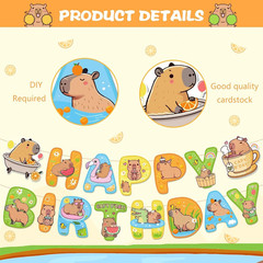 Capybara Happy Birthday Banner, Party Sign Decorations, Girl Boy Theme Supplies,