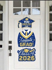 Set Graduation Party Door Hanging Decor, Blue & Gold