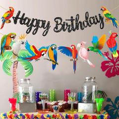 Parrot Birthday Party Banners – Tropical Bird Decoration Toucan Cutout for Hawai
