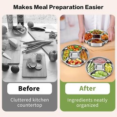 YEJZXY 5 Compartments 8.5» Stainless Steel Divided Plates for Medium, Silver
