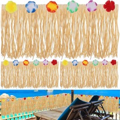 3 Pack Luau Grass Table Skirt Natural Fringe Raffia Straw Grass Skirt 144 x 12