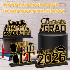 4 PCS Black Gold Graduation Decorations Class 2026 Wooden Table Centerpieces