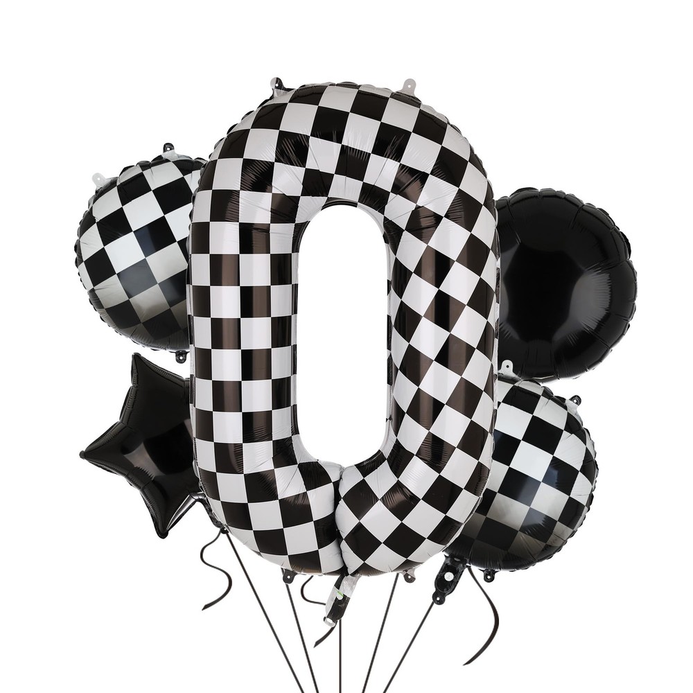 40 Inch Checkered Number Balloon 0 Black and White Race Car Birthday Balloons…