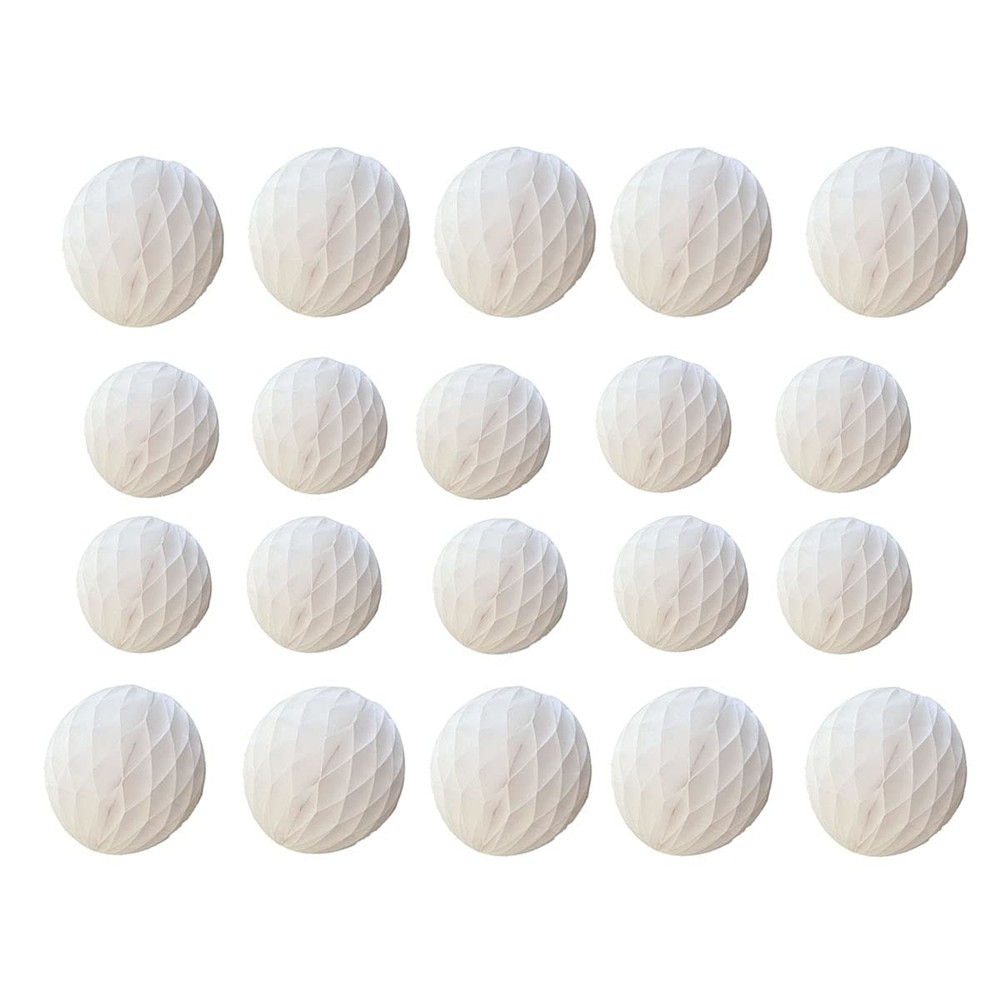 20 PCS White Honeycomb Tissue Paper Pom Poms Flower Balls Decor 3in+6in