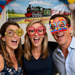 32 Pcs Train Party Decoration Train Themed Paper Eyeglasses Photo Booth Props Tr
