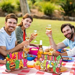 6 Pcs Luau Table Decor Tiki Party Decorations Summer Wooden Sign Hawaiian Tab…