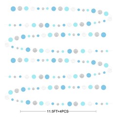 Dusty Blue Silver White Polka Dots Garland Hanging 46 feet,