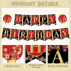Hibachi Birthday Party Decorations – 12 Pcs Pre-Strung Red Black Gold Cherries F