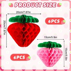 BOARDFEB 12 Pcs Paper Strawberry Honeycomb Ball for Fruit Theme Party Birthda…