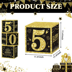 50Th Birthday Decorations for Men, Black Gold Happy 50Th Birthday Balloon Boxes,