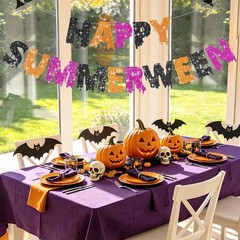 Happy Summerween Banner with 2 Pack Foil Curtain Summer Halloween Party Decor…