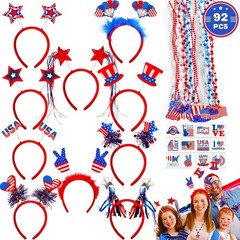 Complete Patriotic Celebration Kit: 92Pcs for Kids – Necklaces, Headbands & More