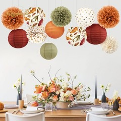 NICROLANDEE Fall Wedding Decorations, 12 PCS Orange Maple Leaf Paper Lanterns…