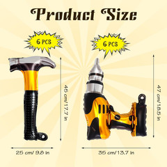 12 Pcs Hammer Drill Balloons Set,18 Inch Construction Foil Balloons,Construction