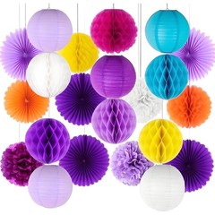 12 PCS Rainbow Honeycomb Balls Hanging Tissue Pom Poms MultiColor 6 & 10 Inch