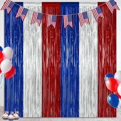 2 Pack 4th of July Decorations – 3.28 FT x 7.05 FT Patriotic Tinsel Backdrops