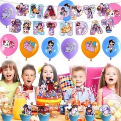Aphmau Plushies Cat Theme Birthday Party Supplies Set Banner Balloon Cake Topper