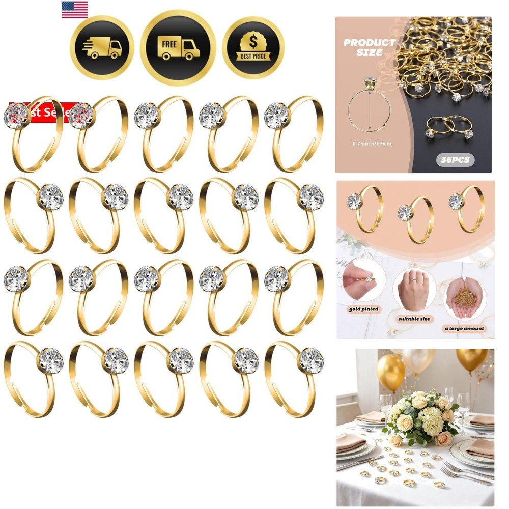 36 Packs Diamond Engagement Rings Bridal Shower Rings for Wedding Table Decor…