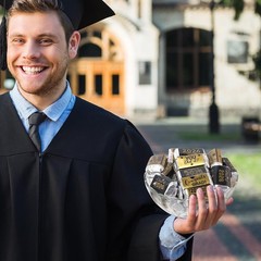 Congrats Grad Mini Candy Bar Wrapper Set – 90 Black and Gold Graduation Labels
