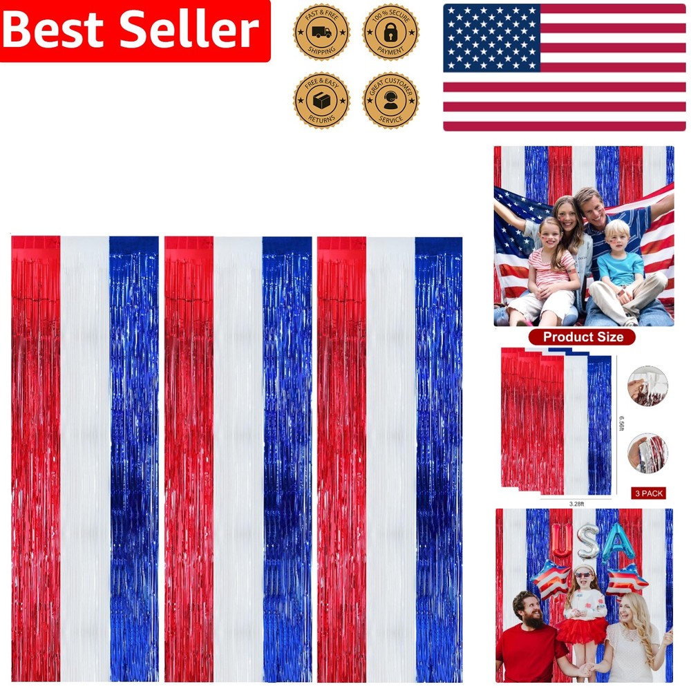 Foil Curtains Vibrant Red Blue White Party Backdrop Decorations 3 Pcs Reusable