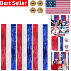 Foil Curtains Vibrant Red Blue White Party Backdrop Decorations 3 Pcs Reusable