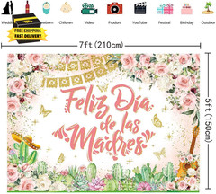 Feliz Dia De Las Madres Banner Backdrop 7X5Ft Rose Gold Flowers Happy Mothers Da