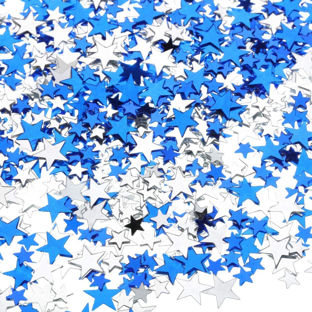 60g Star Confetti Glitter, Metallic Foil Stars, Blue, Silver, 10mm, 6mm