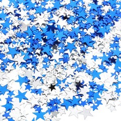 60g Star Confetti Glitter, Metallic Foil Stars, Blue, Silver, 10mm, 6mm