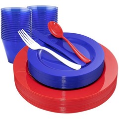 Red White Blue Plastic Plates & Silverware Set