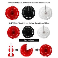 29 Pcs Red and Black Decorations Decoration Fan Pom Pom Honeycomb Flower Tiss…
