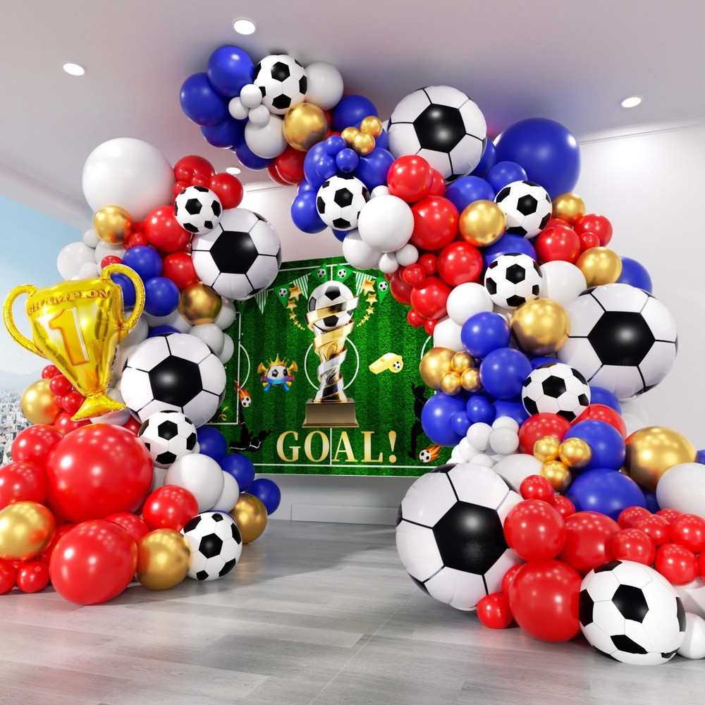 Soccer Party Decorations 161Pcs, Soccer Balloon Garland Arch Kit with Backdro…
