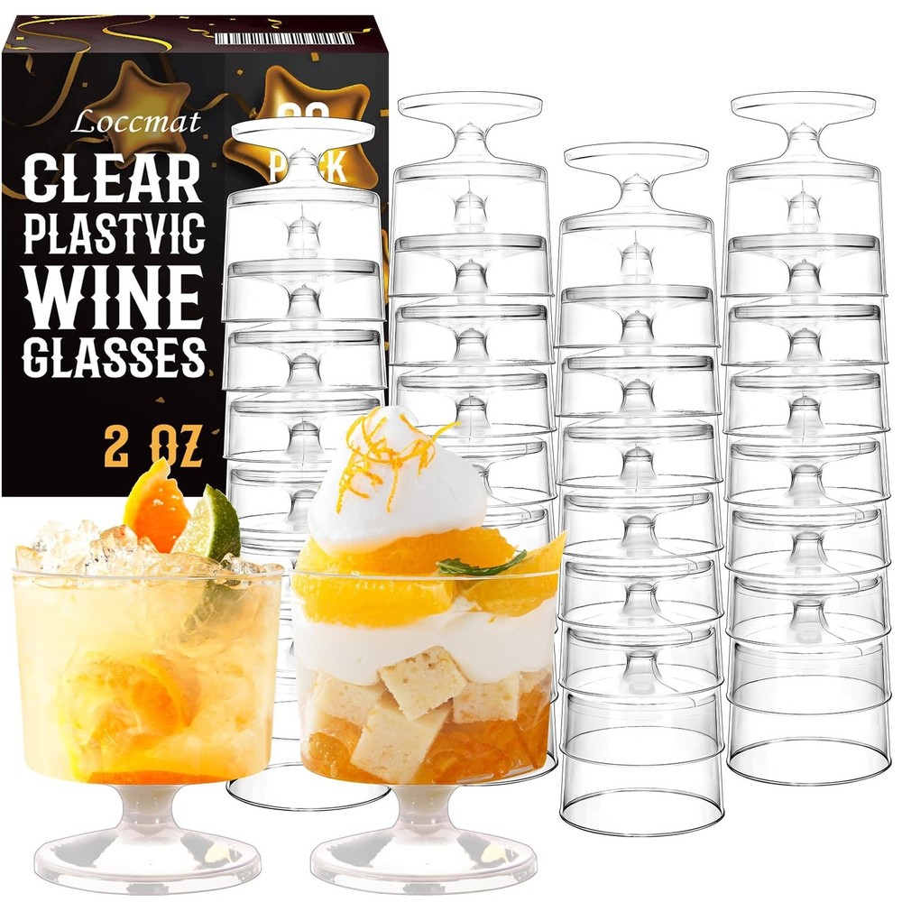 2 oz Mini Dessert Cups, 80 Pack Clear Plastic Wine Glasses, Disposable Desser…