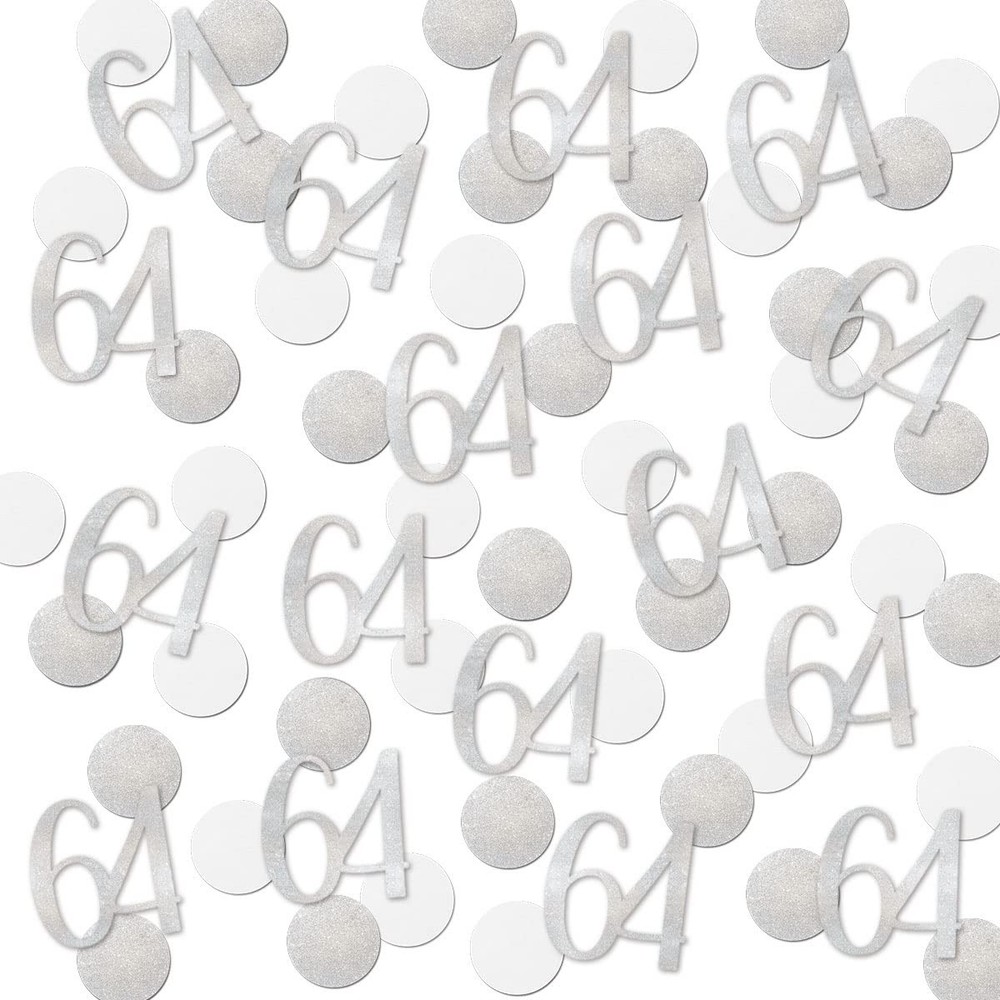 Silver Glitter Number 64 Confetti Anniversary Birthday Table Decor 200 PCS