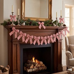 8 ft Red Striped Bow Garland Decorations Red Fabric Bow Banner Hanging Banner…