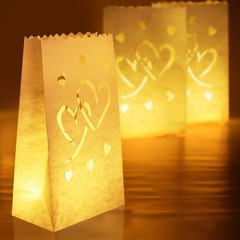 White Luminary Bags with Hearts Moisture Proof Candle Tea Light 50 PCS