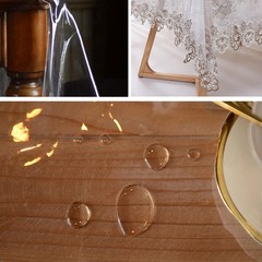 Jeloris 75″ Clear Round Vinyl Tablecloth Waterproof Lace Edge