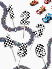 Number 4 Racing Cars Birthday Candles,2.68 Inch Black White Checkered Birthday N
