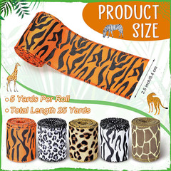 5 Rolls Jungle Animal Wired Ribbons 2.5 Inch Party Decorations Safari Animal Bur