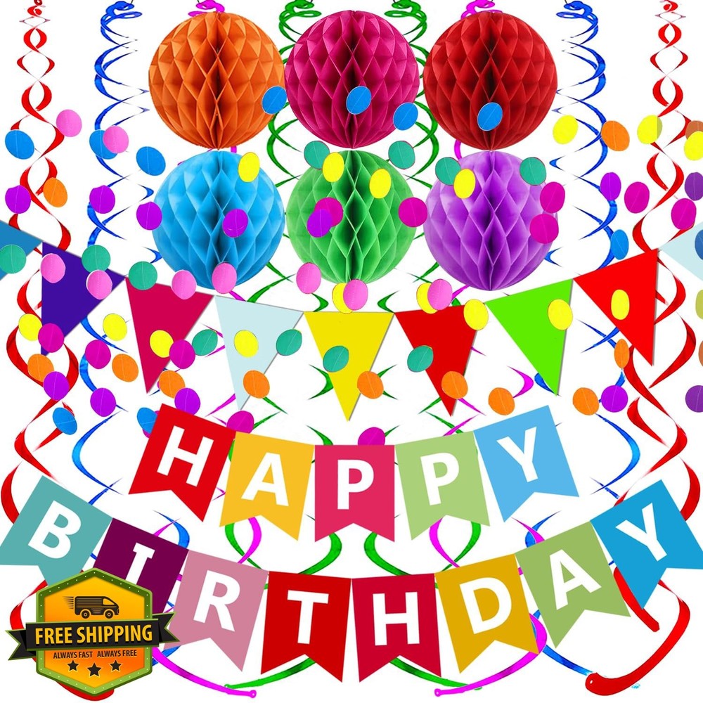 FECEDY Colorful Birthday Banner Garland