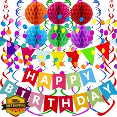 FECEDY Colorful Birthday Banner Garland