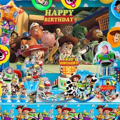 114 Pcs Toy Story Party Decorations Tableware Set Napkin Balloon Plates Backdrop