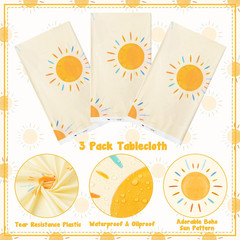 3Pcs Retro Boho Sun Birthday Here Comes the Son Party Tablecloths Disposable Pla
