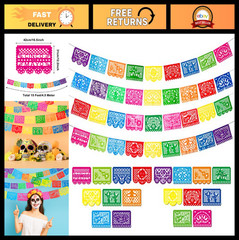 4 Packs 60ft Mexican Fiesta Banner – Papel Picado Garland for Cinco de Mayo, Dia