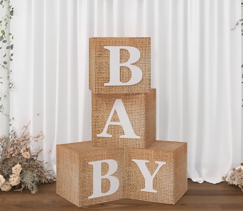 Rustic “BABY” Burlap Box Set – Baby Shower or Gender Reveal Decoration