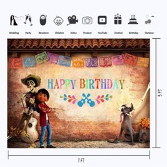 Happy Birthday Coco Theme Backdrop 7×5 Mexican Fiesta Coco Background for Kid…