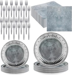 Complete 96 Pcs Medieval-Themed Party Pack – Plates, Napkins & Plastic Forks