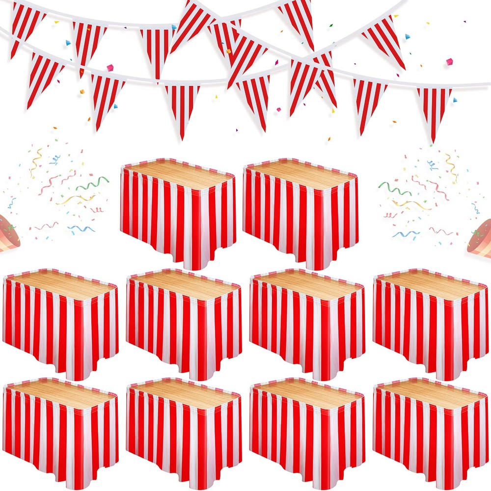 Carnival Theme Party Decorations, Carnival Table Skirts Red and White Striped Ta