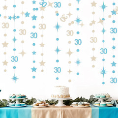 Champagne Gold Blue 30Th Birthday Decorations Number 30 Circle Dot Star Garland